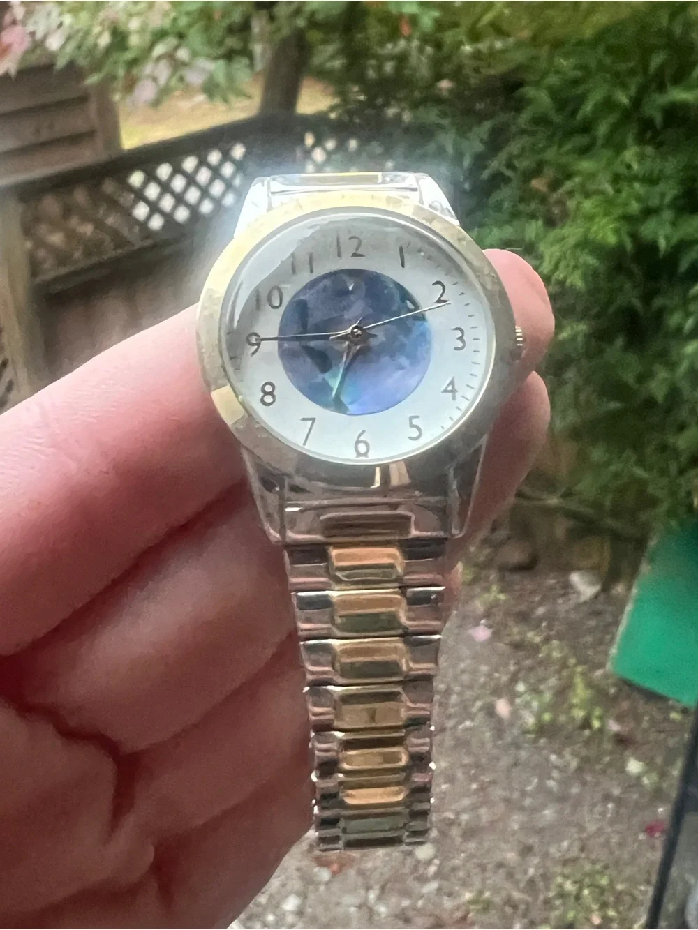 Two-Tone Silver and Gold Women's Watch with Blue Dial Accent